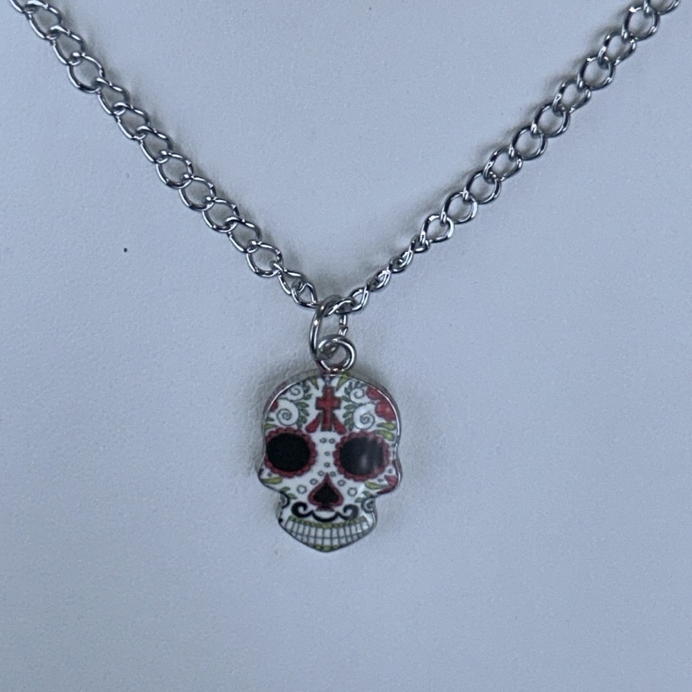 Enamel Sugar Skull Day of Dead Halloween Party Witch Stainless Steel Necklace